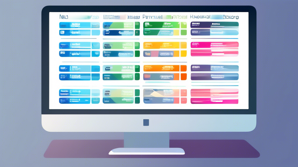 Please create an image of a computer screen showing a comparison chart of different hosting providers, each with their features and pricing displayed. The image should convey a professional and inform