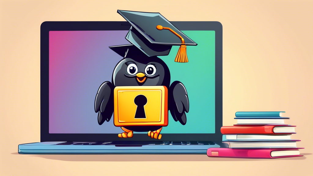 A friendly cartoon padlock wearing a graduation cap, sitting on top of a stack of books with a laptop and the words Free SSL on the screen.