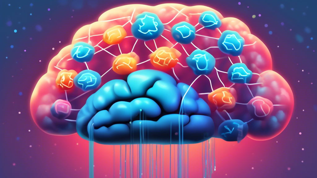 A serene glowing brain floating in a cloud, with a safety net underneath catching smaller backup brain icons.