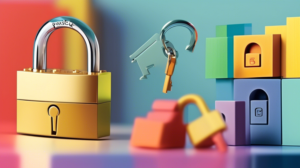 A padlock superimposed over a website builder interface with a construction crane gently placing a building block labeled FREE beside it.