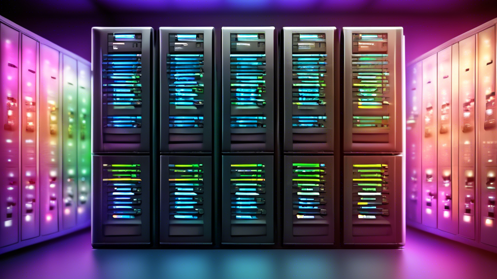 A web hosting dashboard with a backup icon and multiple hard drives in a server room, representing the concept of shared hosting with free backup providers. The image should convey the idea of secure