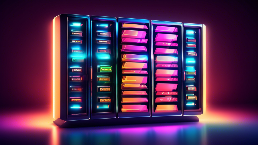 A secure server rack with glowing credit cards orbiting it, surrounded by a glowing shield, in a futuristic style.