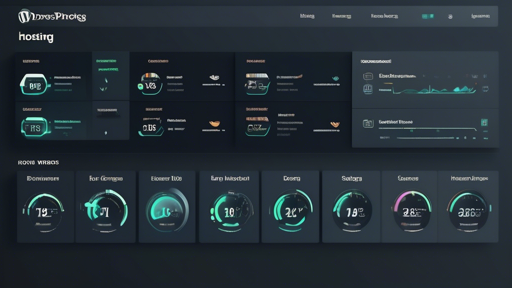 Create an image of a sleek and modern dashboard interface displaying various WordPress hosting options specifically designed for developers. Show a comparison table with features such as speed, securi